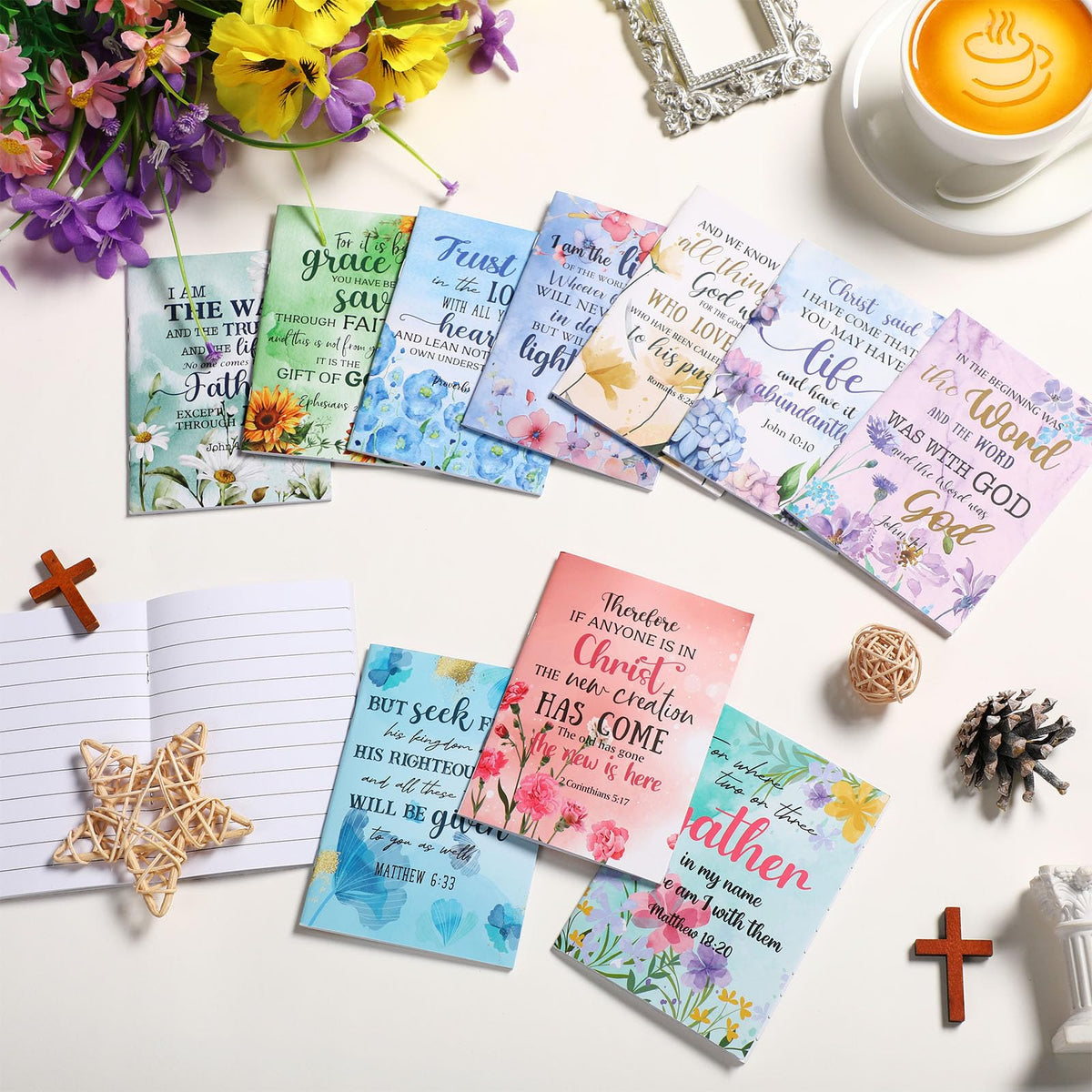 Kinlop 50 Pcs Easter Christian Gifts for Women, Small Prayer Journals with Bible Verses, Inspirational Religious Scripture Pocket Notebooks Bulk Set for Church Teachers Mother's Day (Floral)