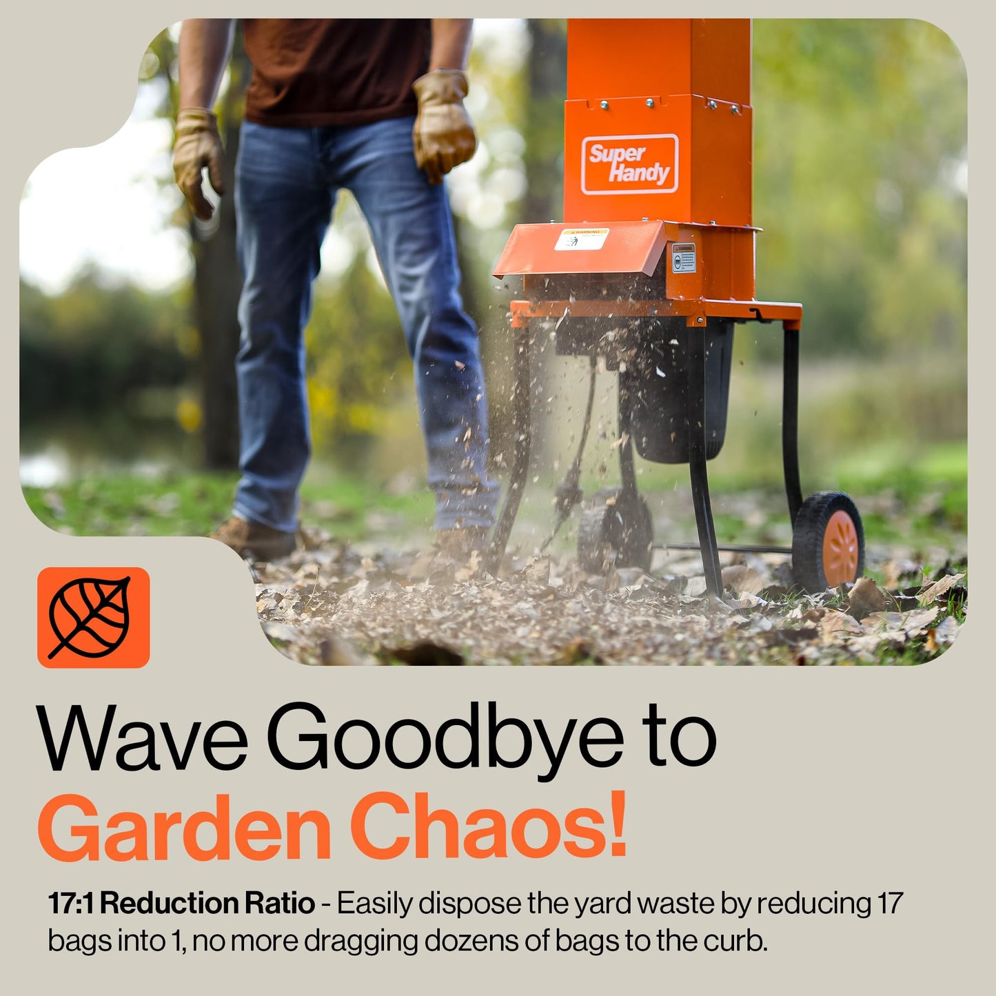SuperHandy Leaf Mulcher Shredder Electric Waste Management Heavy Duty 120V AC 11" Inch Cutting Blade 0.5" Inch Cutting Capacity for Leaves, Grass, & Clippings