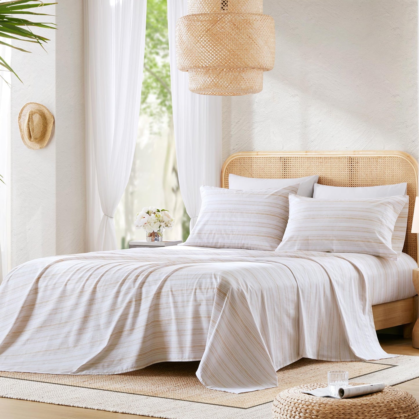 Comfort Spaces 100% Cotton Sheets Full, Breathable, Naturally Cool Cotton Sheets, Cotton Bed Sheets with 14" Elastic Pocket Fits up to 16" Mattress, All Seasons Sheet Set, Good Vibes Taupe 4 Piece