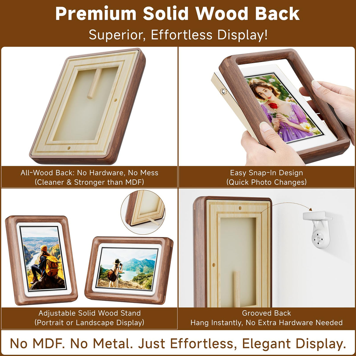WILTYAPF 2 Pack 4x6 Premium Natural Walnut Wood Picture Frame, Handcrafted with Solid Wood Back & HD Tempered Glass, Rich Wood Grain, Matted for 3x5 Photos, Wall Mount or Tabletop Display