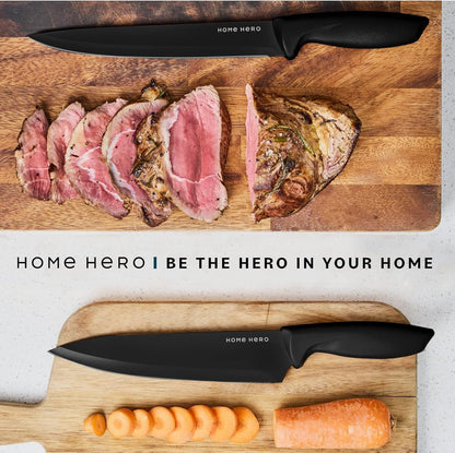 Home Hero Ultra-Sharp Stainless Steel Kitchen Knife Set - Chef Knives Set (5 pcs Set - Black with Sheath)