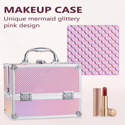 Frenessa Vanity Case Makeup Case Makeup Box Organiser 4 Trays Lockable Beauty Box Make up Organiser Storage, Pink