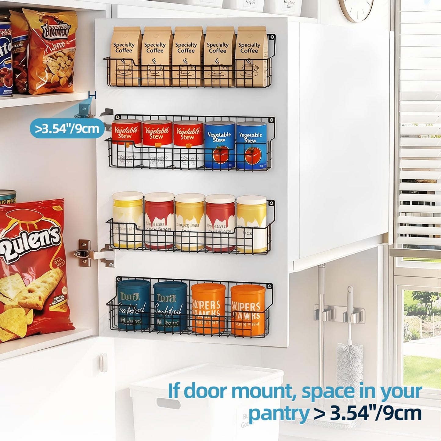 AURIKAR Spice Rack Wall Mount, Spice Organizer for Cabinet & Pantry Door, Set of 4 Hanging Spice Rack Saving Space for Kitchen, Black