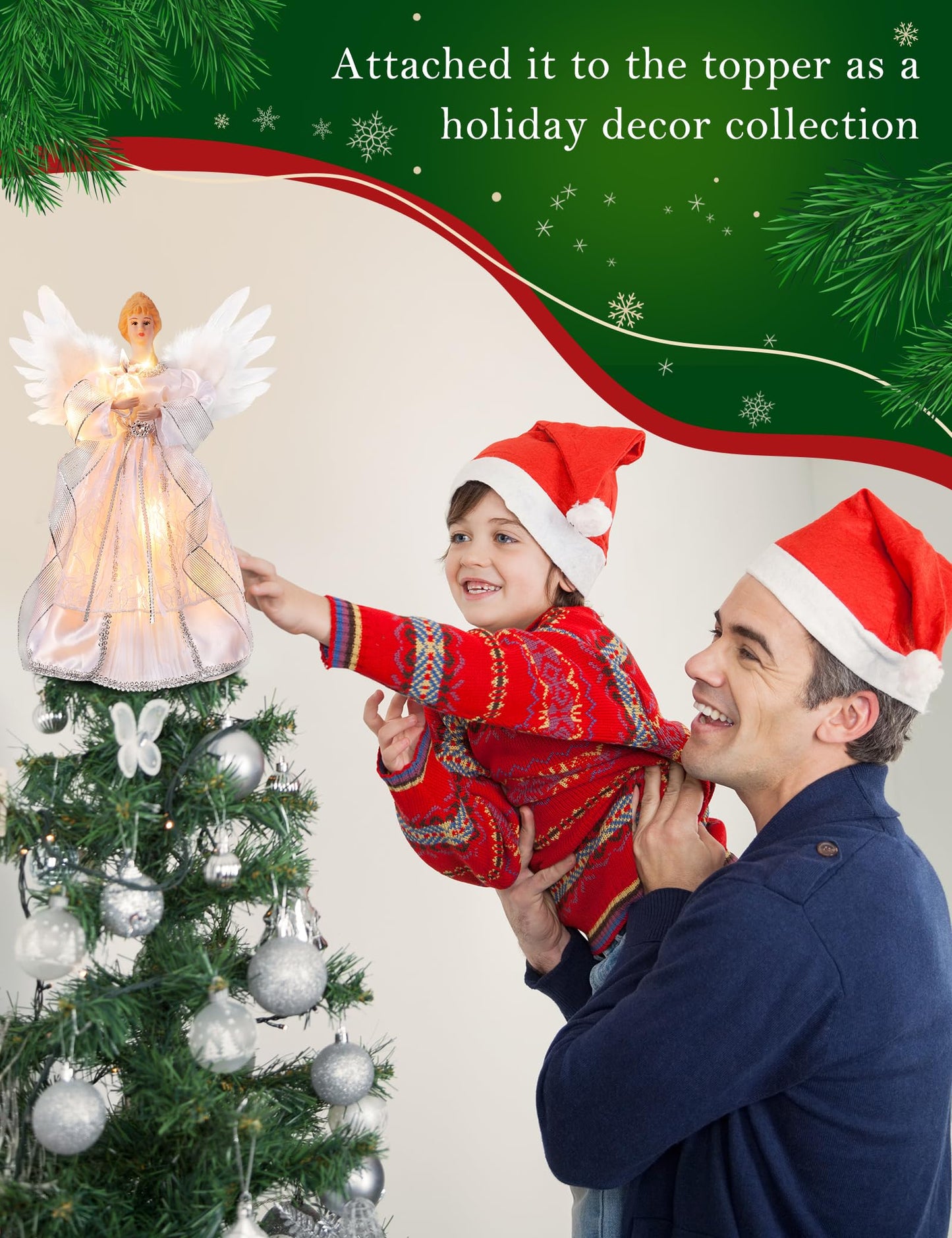 PEEKI Christmas Tree Topper, 12" Angel Treetop with Lights and Remote Control Timer, Christmas Tree Decoration for Holiday Ornament and Home Decor,Silver