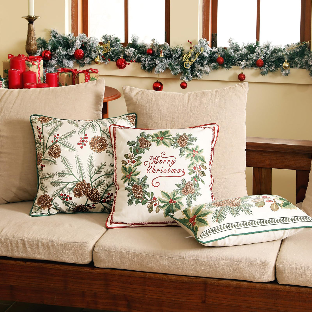 ISAENNE French Chrismas Velvet Throw Pillow Cover,Set of 2,18"x18"-Carol B