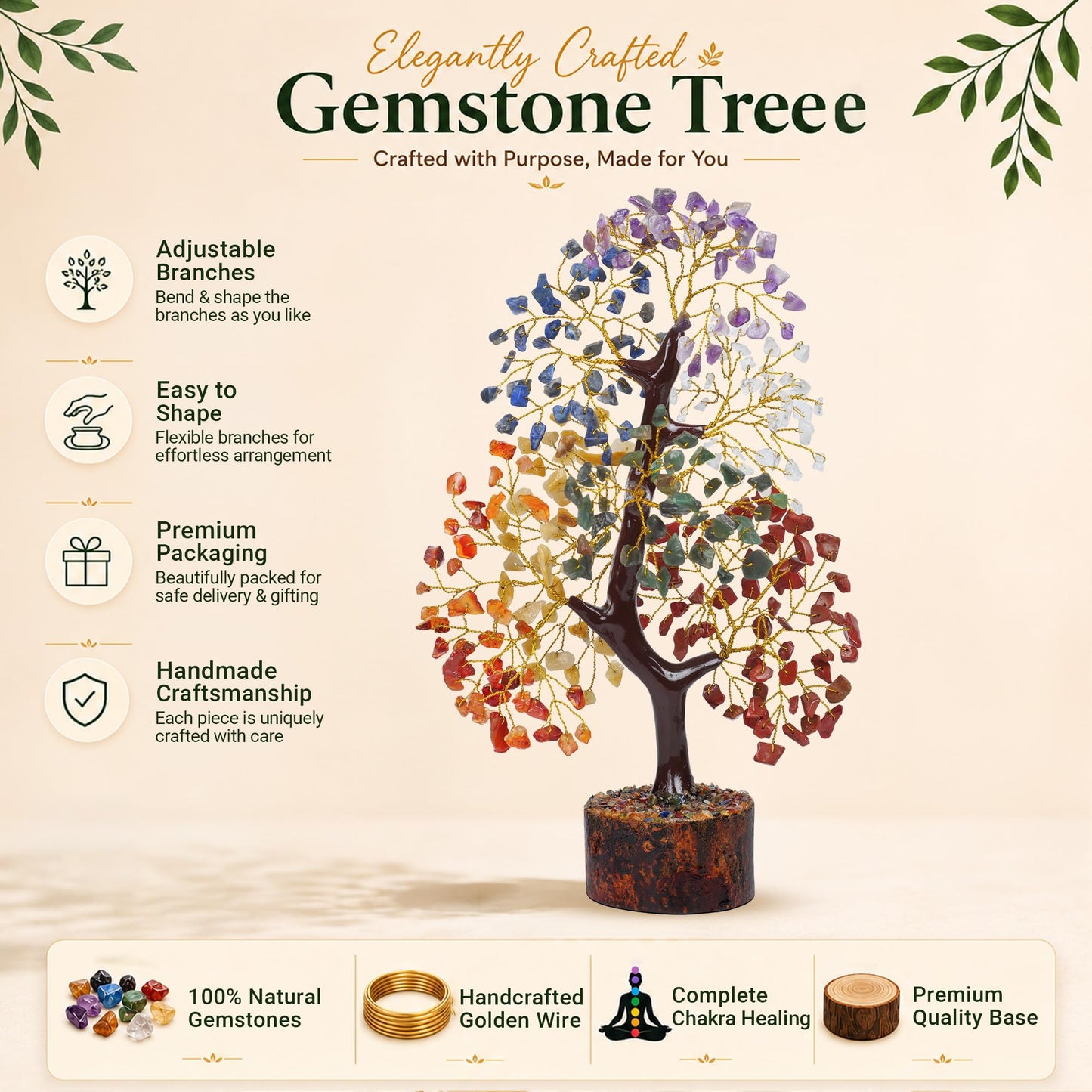 PYOR 7 Chakra Tree of Life Crystal Tree - Seven Chakra Healing Crystals & Stones for Chakra Balancing | Meditation | Reiki | Yoga Decor | Spiritual Gift | Gift for Woman