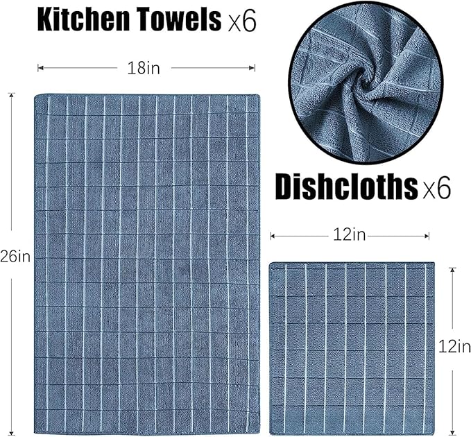 Microfiber Kitchen Towels and Dishcloths Set, 26 X 18 Inch and 12 X 12 Inch