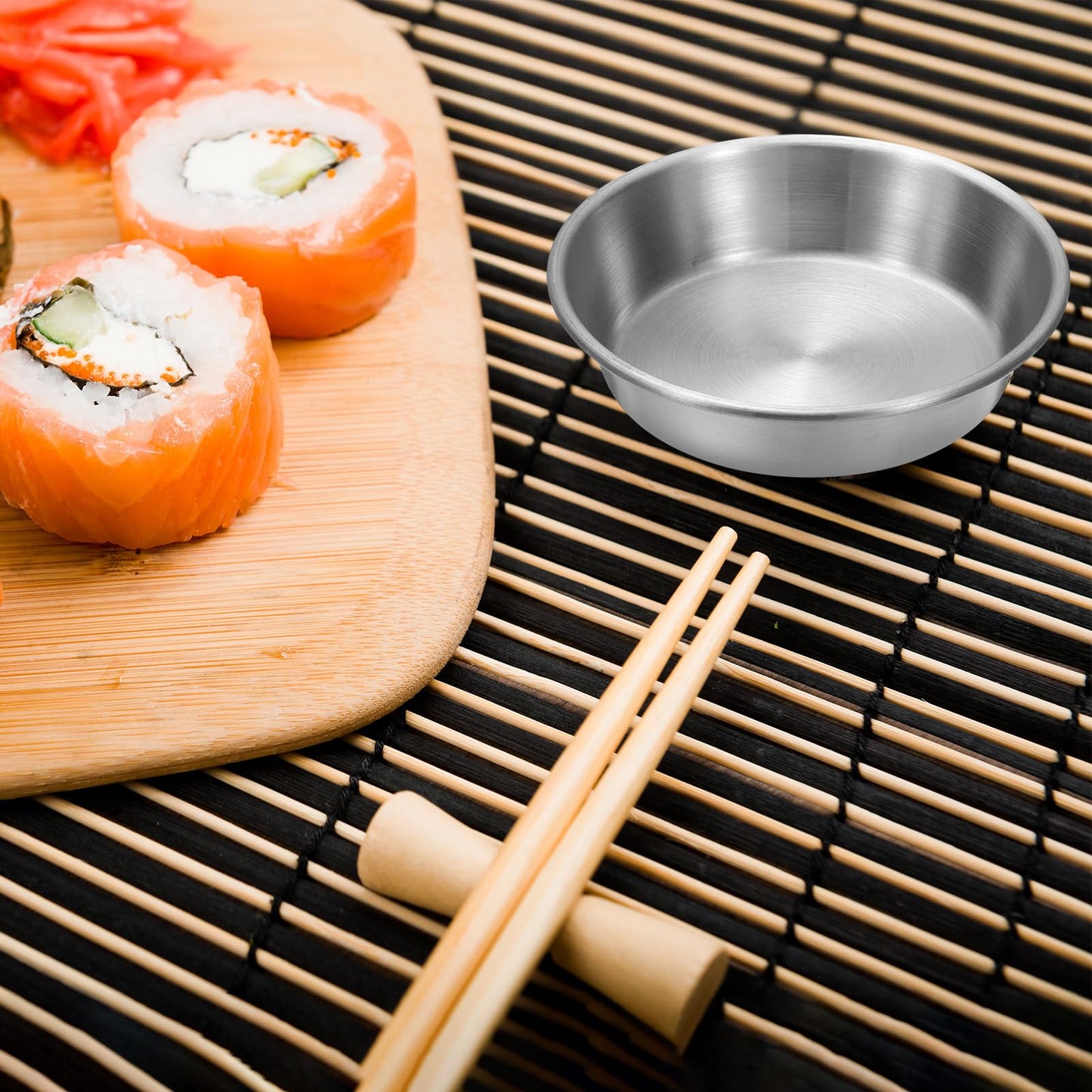 uxcell 4 Inch Stainless Steel Sauce Dishes, 6 Pcs Mini Individual Round Seasoning Dishes Condiment Tray Sushi Dipping Bowl Mixing Saucers Appetizer Plates for Prep Side Dish, Silver