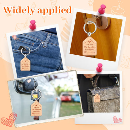 Ckhoid 50PCS New Home Keychain Bulk Welcome Home Keychain Gifts Wooden House Shaped Key Tag Move in Gifts Apartments House Key Chain for Family Client Buyer Customer
