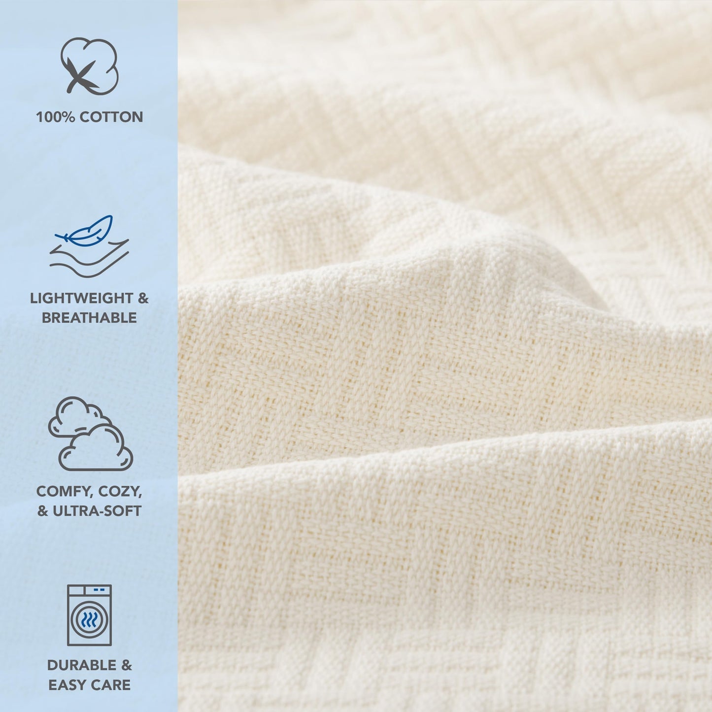 Arkwright Basket Weave Throw Blanket - 100% Ringspun Cotton All Season Throws, Luxury Hotel Quality, Soft on Skin, Breathable, 300 GSM for Bed, Sofa, and Chair, 50 X 70 in, Ivory