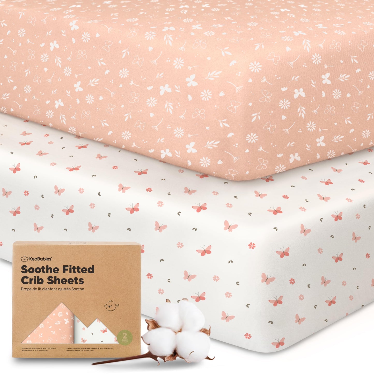 KeaBabies 2-Pack Organic Cotton Crib Sheets for Boys, Girls - 52x28 Fitted Crib Mattress Sheet Neutral, Breathable Cover for Baby Bed Set, Toddler Mattress, Soft & Cute Prints (Butterflies)