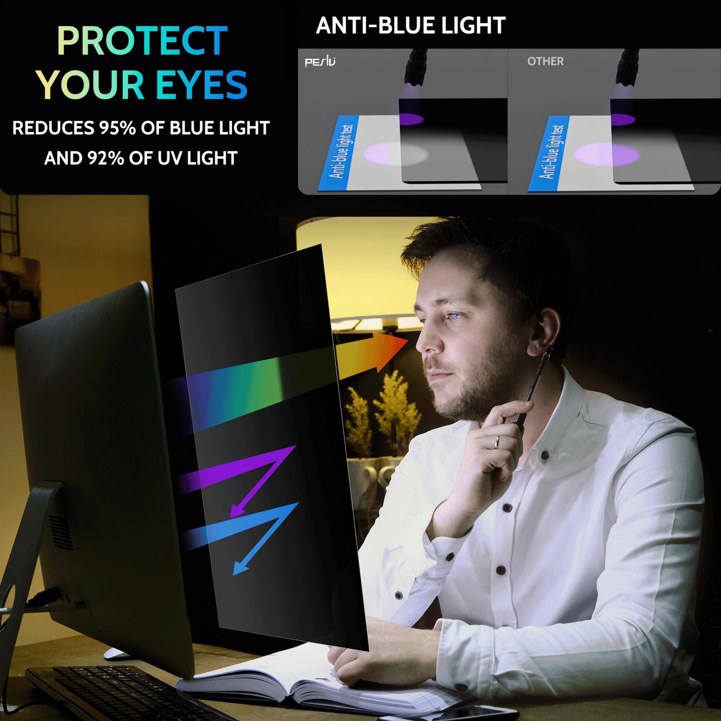 [2-Pack] 27 Inch Privacy Screen for Computer Monitor 16:9 Aspect Ratio, Eye Protection Anti Blue Light Glare Shield, 27inch Removable Black Blackout Anti Spy Desktop Security Private Filter