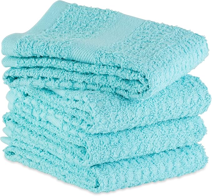 DII Basic Terry Collection Waffle Dishtowel Set, Solid Aqua, 4 Piece