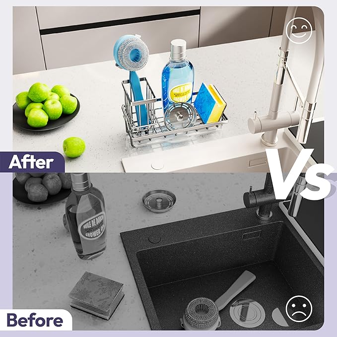 SWTYMIKI Kitchen Sink Caddy Sponge Holder, Kitchen Sink Organzier and Storage