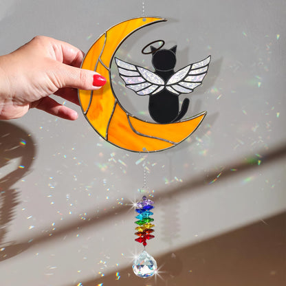 MALFIRST Black Cat Memorial Suncatcher, Angel Cat Ornament, Acrylic Suncatcher for Pet Loss Sympathy Gift, Cats Remembrance Gifts & Kitty Passing Away Gift, in Memory of Cats Window Decor