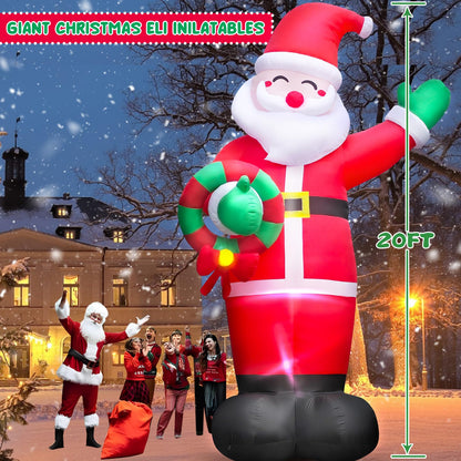 Danxilu 20 FT Giant Christmas Inflatables Santa Claus Outdoor Decoration, Huge Santa Blow Up Yard Decorations Built-in LED Lights with Blower Xmas Decor for Holiday Party Home Lawn Malls Squares