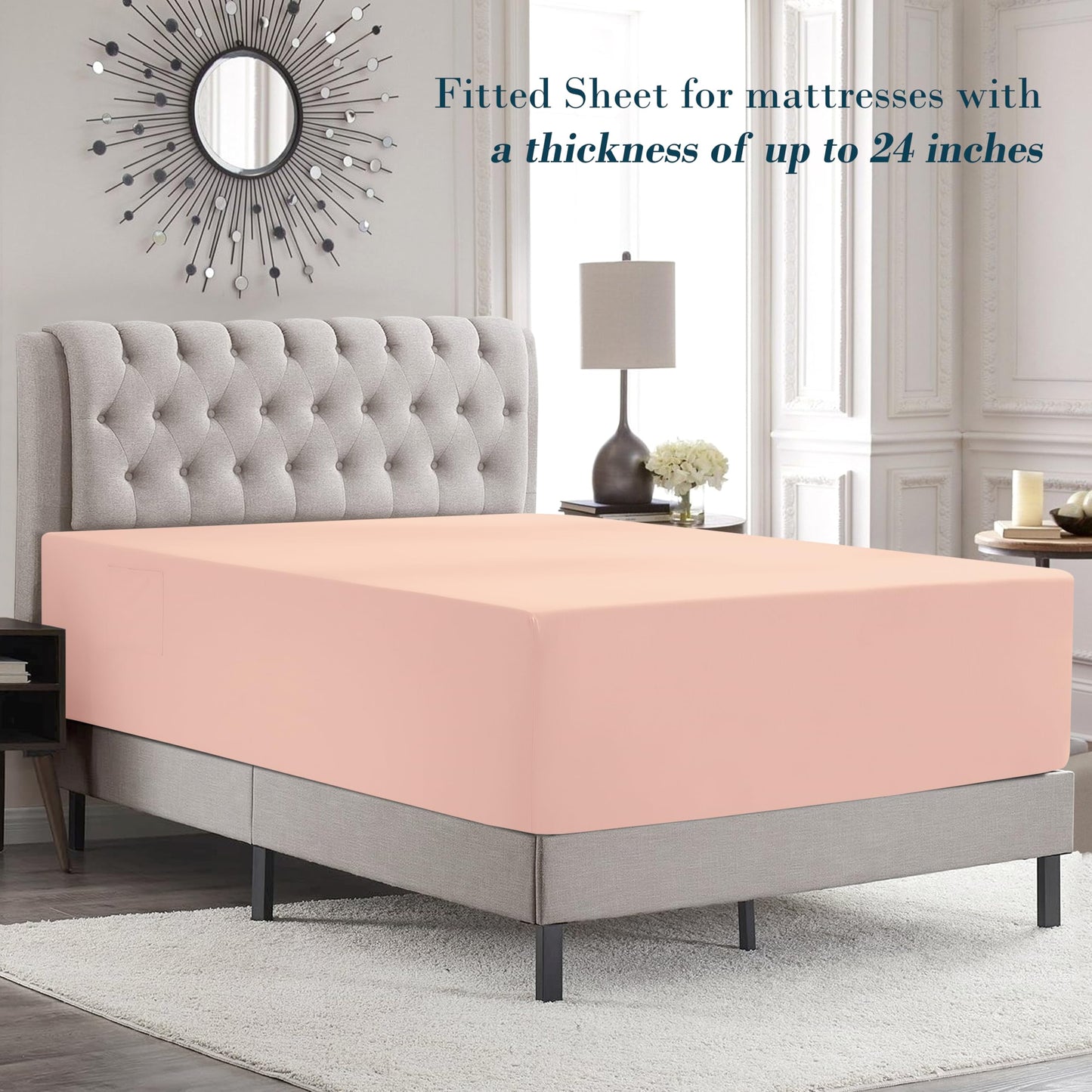 Mocassi Full Size 4-Piece Bed Sheet Set - 1800 Premium Hotel Quality Microfiber 18-24 Inches Extra Deep Pocket Fitted Sheet- Luxury Soft, Breathable, Wrinkle, and Fade Resistant, Blush Pink