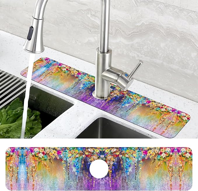 Abstract Watercolor Flowers Dish Drying Mat