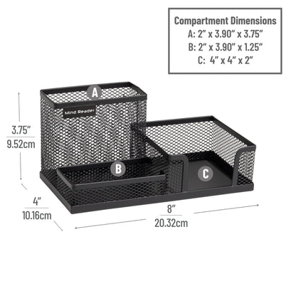 Mind Reader Desktop Organizer, Pen Holder, Clip Basket, Storage, Office, Metal Mesh, 8.07"L x 4.13"W x 3.94"H, Black