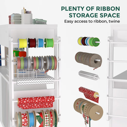Anrigeail Wrapping Paper Storage & Organizer, Craft Cart with Ribbon & Gift Bag Storage, Wrapping Paper Organizer Holder(3 Wooden Drawers-White)