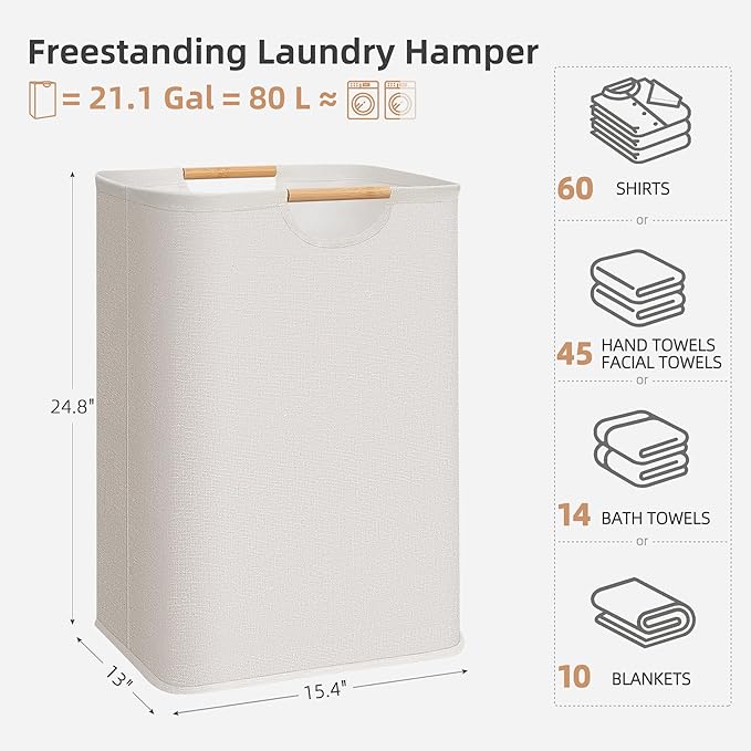 STORAGE MANIAC Large Laundry Hamper, 80L Collapsible Laundry Basket