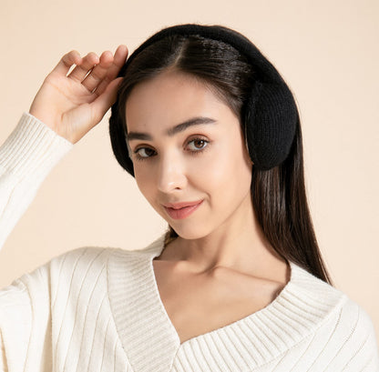 ZLYC Womens Winter Earmuffs Adjustable Knitted Ear Warmers(Black)
