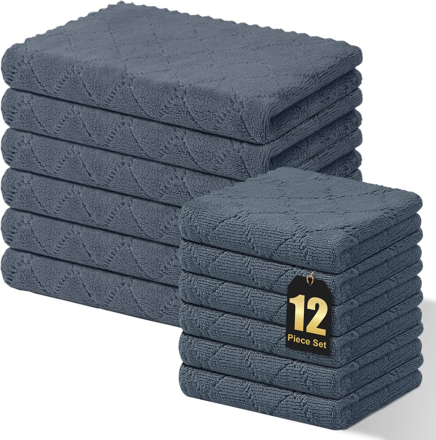 Homaxy 12 Pack Kitchen Dish Cloths (10 x 10 Inches, Grey), Super Soft and Absorbent Coral Velvet Dish Towels, Nonstick Oil Fast Drying Microfiber Cleaning Cloth, No Lint Household Dishcloths