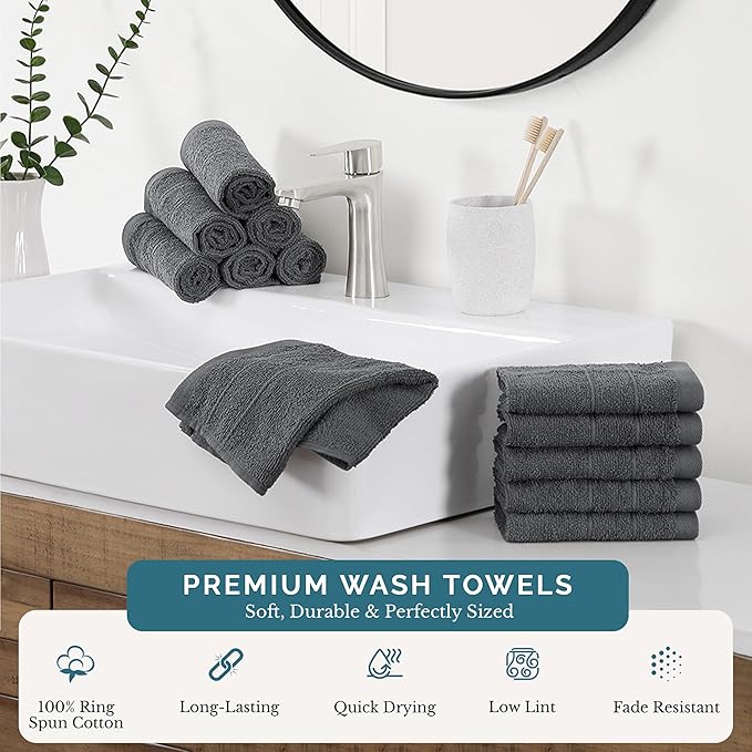 Casa Platino Wash Cloths Pack of 12-100% Cotton Washcloths
