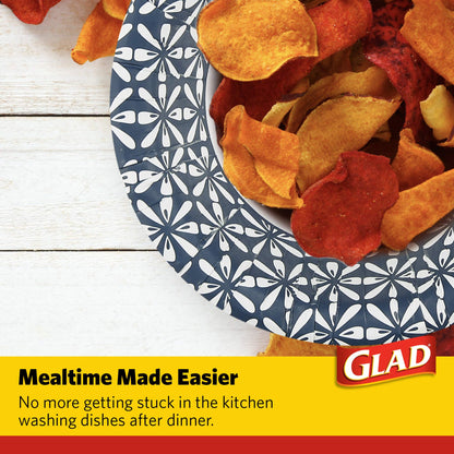 Glad Round Disposable Paper Bowls, Blue Mosaic Design - Heavy Duty, Soak-Proof, Cut-Resistant, Microwavable Paper Bowls for All Foods, Daily Use, and Special Occasions, 16 oz, 50 Count