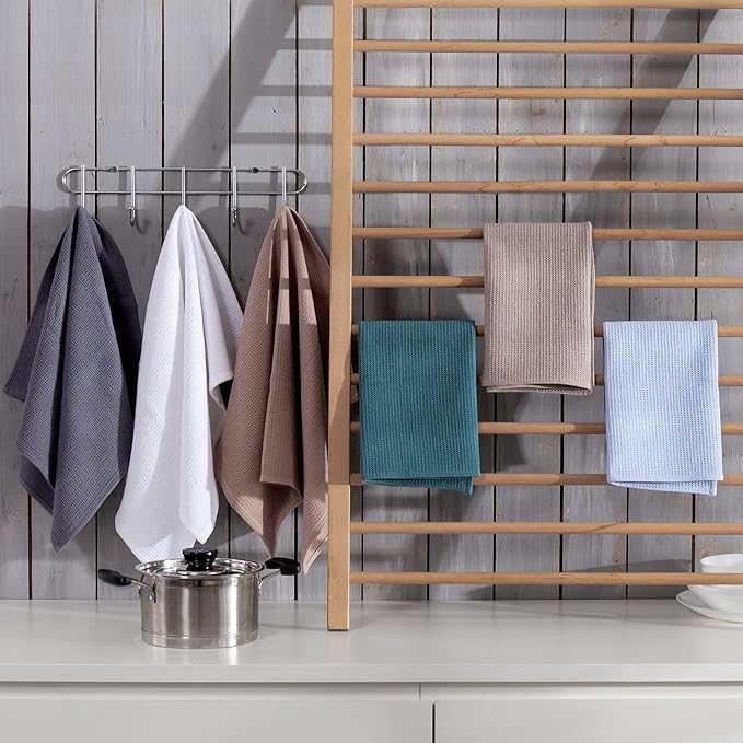 QUILTINA Dish Towels Set, 100% Cotton Waffle Weave Kitchen Towels 6 Pack