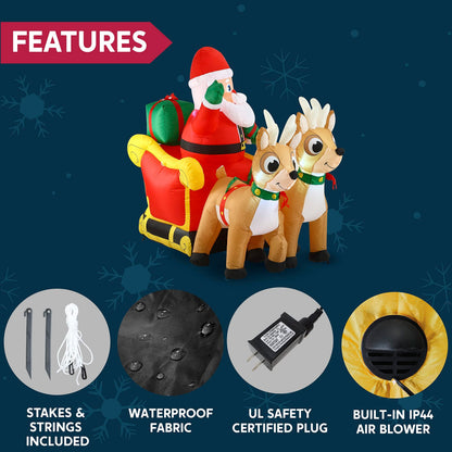 Joiedomi 6 FT Long Christmas Inflatable Santa on Sleigh with 2 Reindeer, Inflatable Christmas Yard Decorations with Build-in LED, Blow Up Xmas Decorations Outdoor for Party Yard Garden Lawn Décor