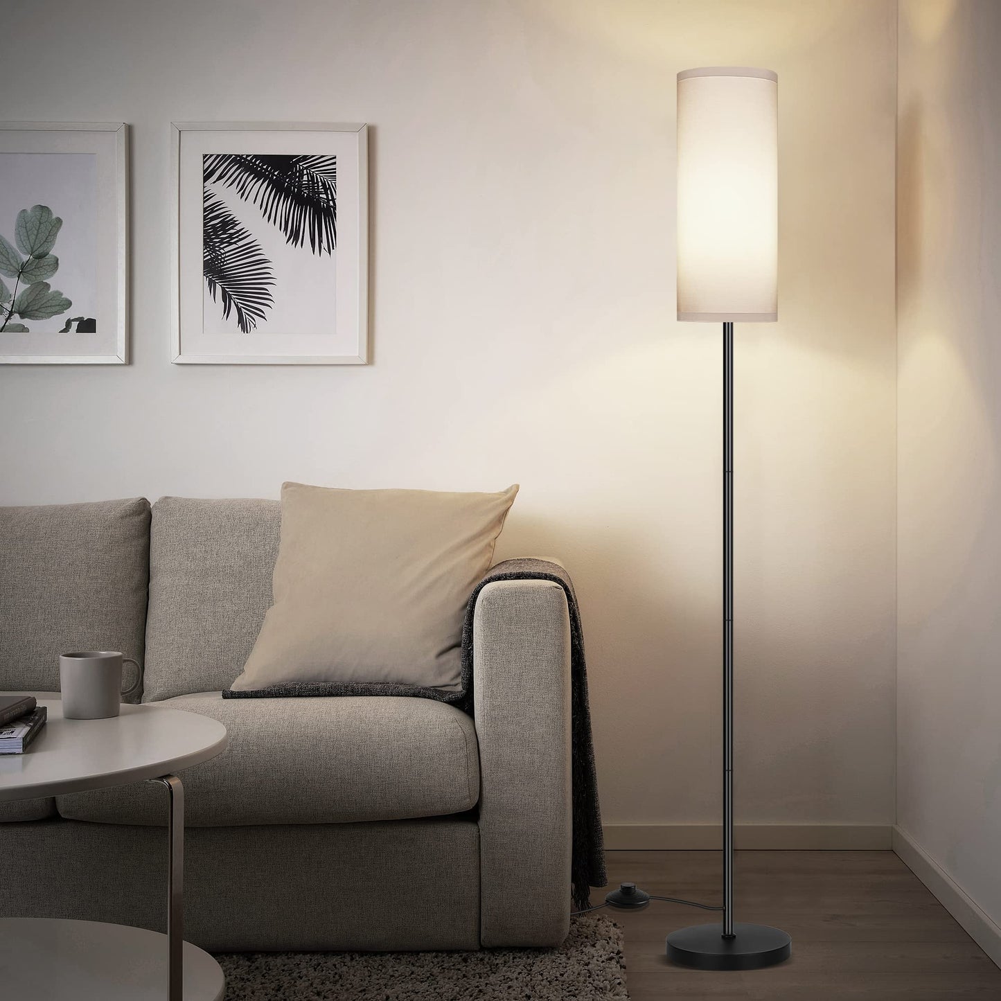 PARTPHONER Modern Standing Lamp with Lampshade, Minimalist Tall Lamp with Foot Switch for Living, Bedroom, Kids Room, Office
