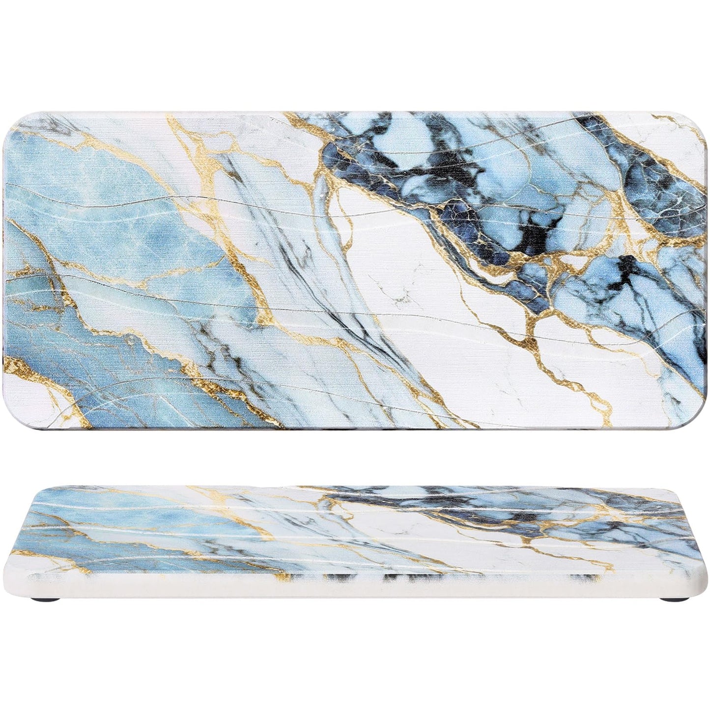 Photect 2Pcs Water Absorbent Diatomite Coasters 8.6x4'' Diatomaceous Earth Drying Ma, Grooved Design Water Absorbing Stone for Home Bathroom Decoration Home Warming Gift(Blue,Marble Style)
