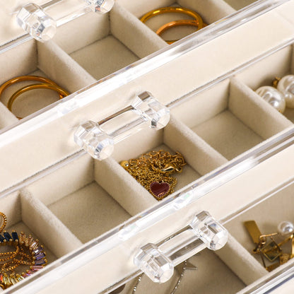 Frebeauty Acrylic Jewelry Organizer Earring Organizer Box with 5 Drawers Earring Holder Organizer with Velvet Trays Clear Jewelry Box for Women Earring Display for Rings Studs(Beige)