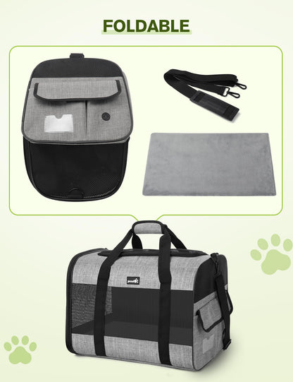pecute Pet Carrier Bag, Cat Carrier Handbag, Portable Dog Travel Bag with Foldable Bowl, Breathable Mesh Fabric, Suitable for Both Long And Short Trips, Used for Cats and Puppies (XL,Grey)
