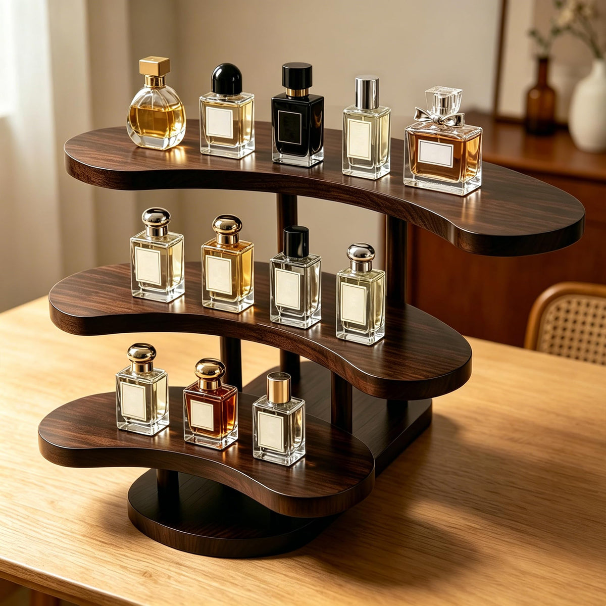 TURSTIN Wooden Perfume Organizer 3 Tier Cologne Organizer for Men Tiered Risers Display Stands Cupcake Stand Holder Wood Tabletop Displays Rack Vendor Booth Display Shelf for Desserts, Makeup, Figures