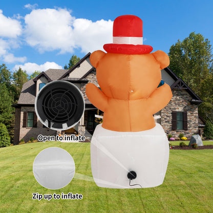 InfleasJoiy 4FT Outdoor Inflatable Decoration with LED Lights, Holiday Celebration Decorations for Yard, Lawn and Patio InfleasJoiy 4FT Bear Standing on Gift Box