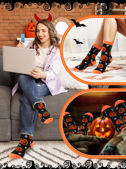 Chicingyou 12 Sets Halloween Socks and Pens Gifts Set Pumpkin Sock Halloween Ballpoint Pen Card Party Favor Bag for Holiday