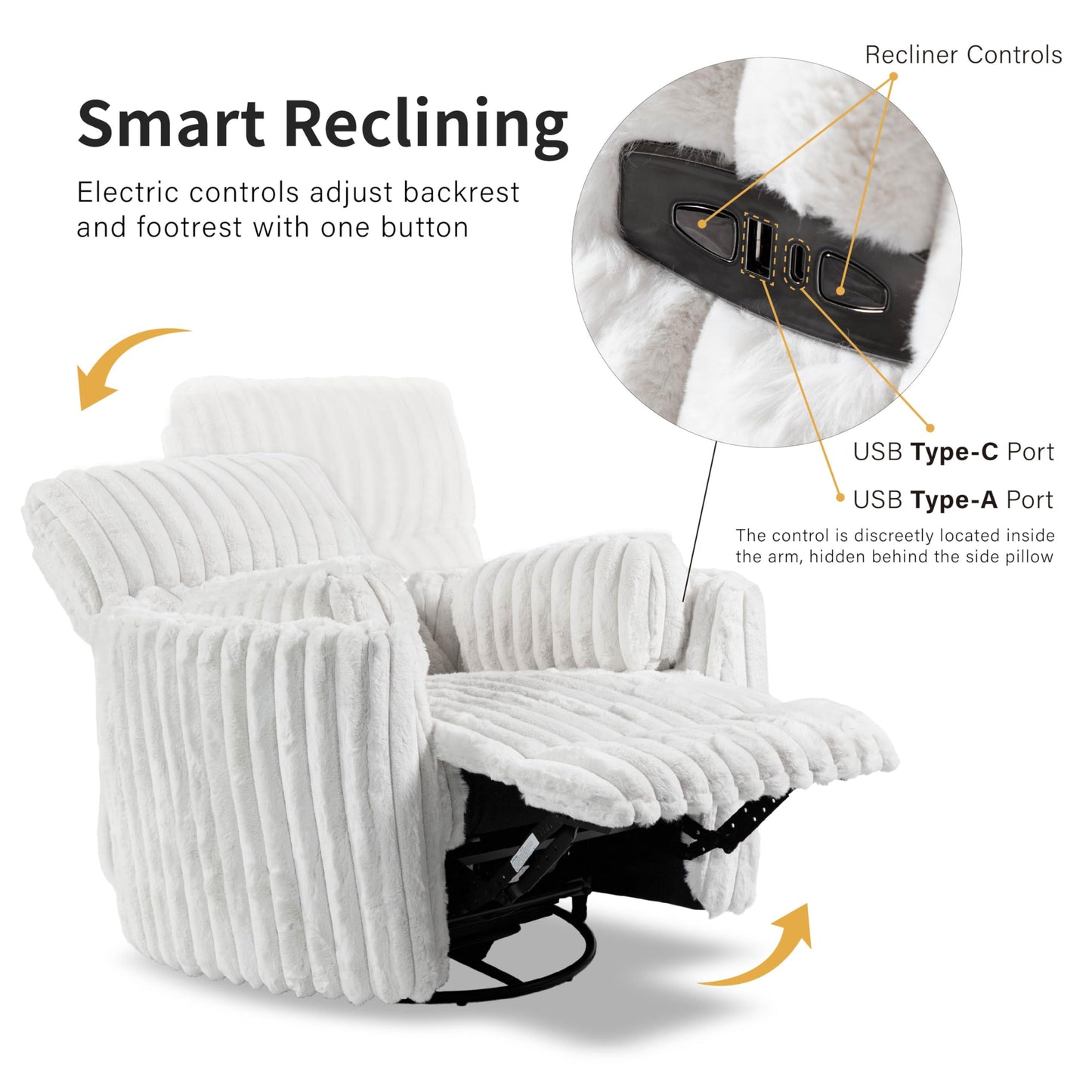 Furniture of America Vyrinor Modern Chenille Power 220° Swivel Recliner Chair with Pillows, Reclining Glider, Comfy Sofa, Wooden Comfortable Couch for Living Room, Nursery, Home Theater, Taupe