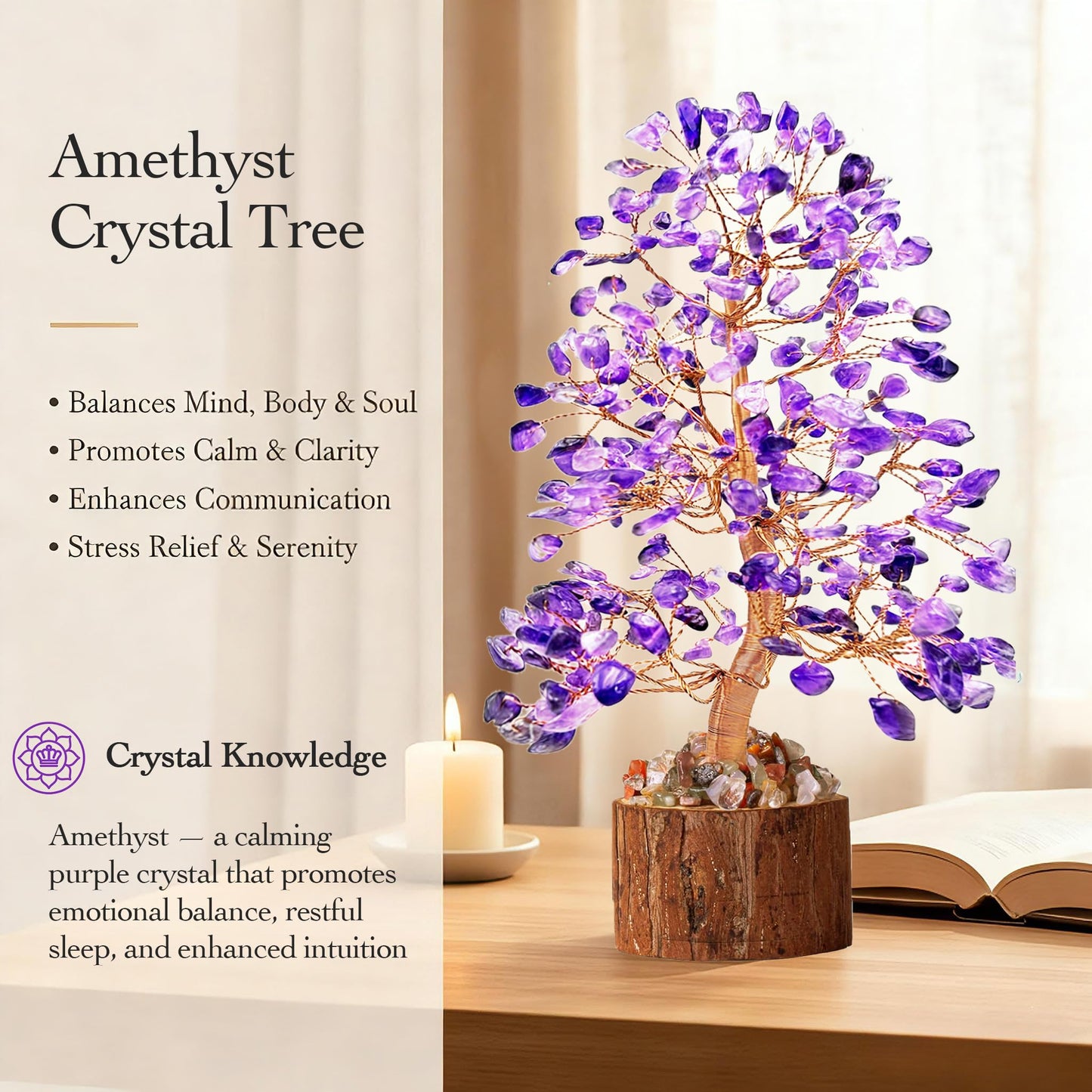 Tizzomx Amethyst Crystal Healing Chakra Tree of Life, Sister Women Mom Birthday Gifts Positive Energy & Good Luck, Bonsai Gem Stone Feng Shui Money Tree House Home Office Room Desk Spiritual Decor