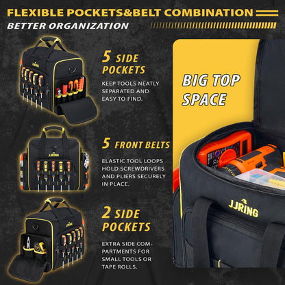 JJRING 2.0 Gen Tool Bag With 3 Removable Cases, Double Layers&Large Capacity Tool Tote, Multi-Pocket Organizer For Tools and Crafts, Durable And Water-Resistant(Yellow)