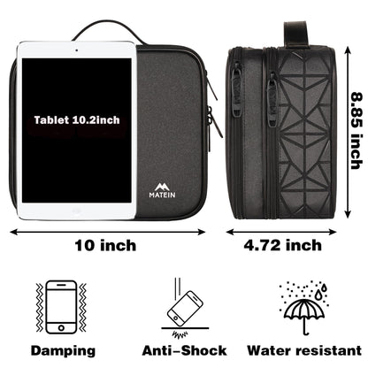 MATEIN Cable Organizer Bag, Waterproof Travel Electronic Storage, Shockproof Portable Double Layer Tech Bags Carrying Case for Cord, Earbuds, Charger, SD Card, DJ Gifts, Black