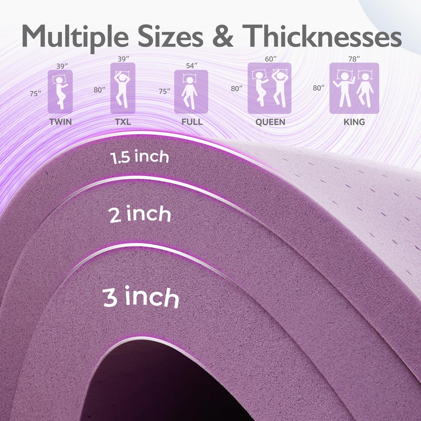 BDEUS 2 inch Mattress Topper, Cooling Gel Memory Foam Bed Topper for Pressure Relief and Back Pain, CertiPUR-US Certified, Dorm Essentials, Twin (Purple)