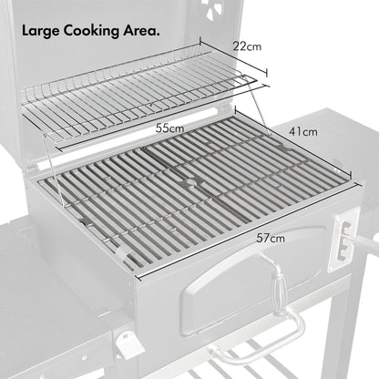VonHaus Charcoal BBQ – XL Portable Barbecue with Warming Rack, Fold Down Shelves, Temperature Gauge, Wheels, Cooking Grill, Air Vents – 2 in 1 Barbeque and Smoker – Grill Meat, Fish & Vegetables