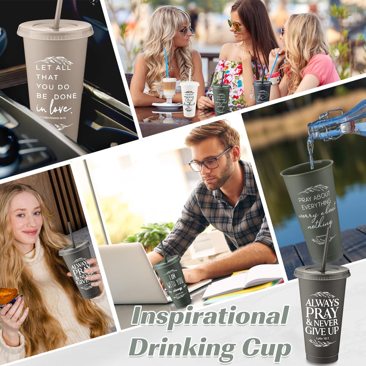 Havawish 24 Pcs Christian Tumbler Gifts Bulk Religious Inspirational 24 oz Drinking Jesus Cup with Lid Straw Bible Verse Plastic Cup for Church Mother Father First Communion Party (Vivid Color)