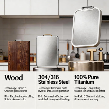 Titanium Cutting Board – 100% Pure Titanium & Food-Safe PP Surface (16"x10.3") – 2-in-1 Chopping Board for Raw Meat and Veggies, with Anti-Slip Feet, Juice Groove, Easy to Clean,Large Size 1 PCS