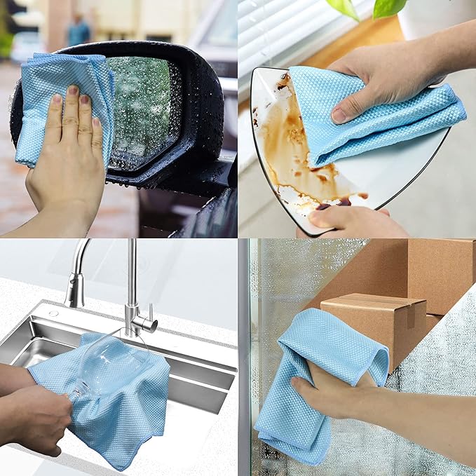 Niveaya Microfiber Glass Cleaning Cloth, Stainless Steel Windshield Shower