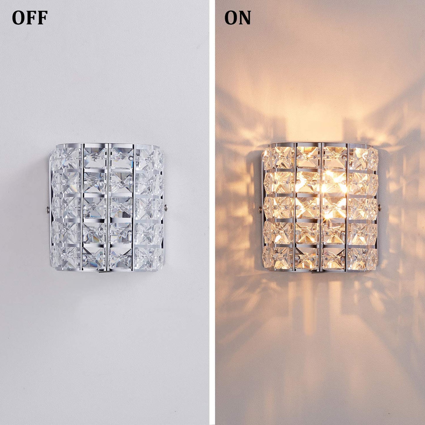 LOCLGPM Modern Chrome Crystal Wall Sconces, Elegant Bathroom Vanity Wall Light Fixtures for Living Room Bedroom Bathroom Hallway Entryway Staircase