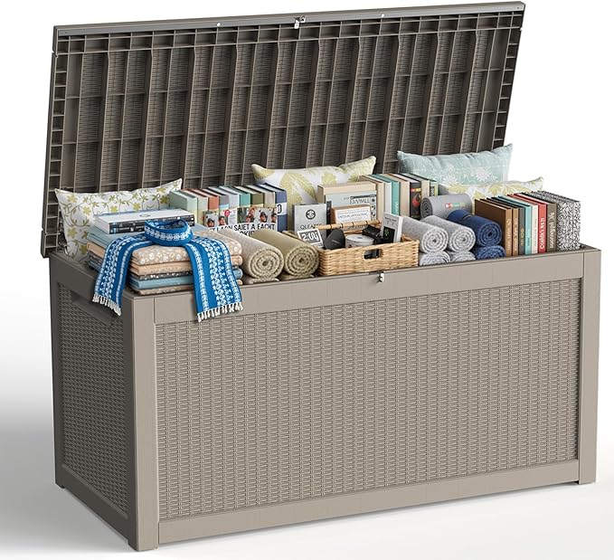 320 Gallon Outdoor Storage Box,Large Waterproof UV Resistant Deck Box,Lockable Storage Container for Patio Furniture Cushions Garden Tools and Pool Accessories(Gray)
