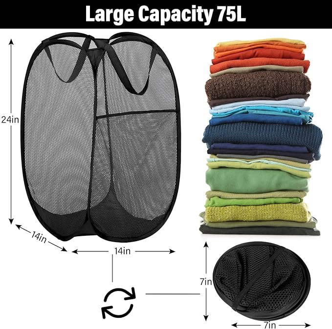 BATTOO Deluxe Strong Mesh Pop up Laundry Hamper Basket